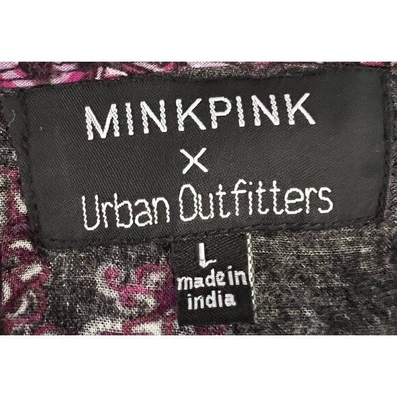 Minkpink X Urban Outfitters Long Sleeve Boho Tunic Dress L Pink Black - Picture 5 of 7